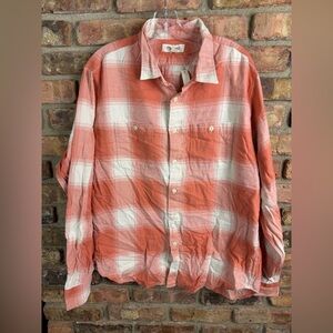 Madewell Mens Coral and White Plaid Flannel Buttondown Shirt Size XL